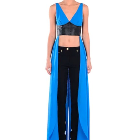 AW16 BLACK FAUX LEATHER TOP W/ BACK TAIL